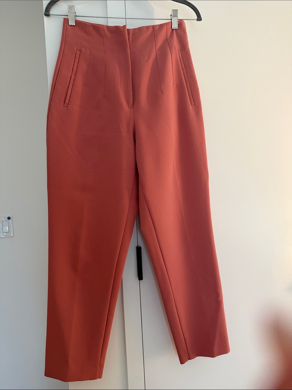 Zara High-Waist Straight-Leg Pants in Rust